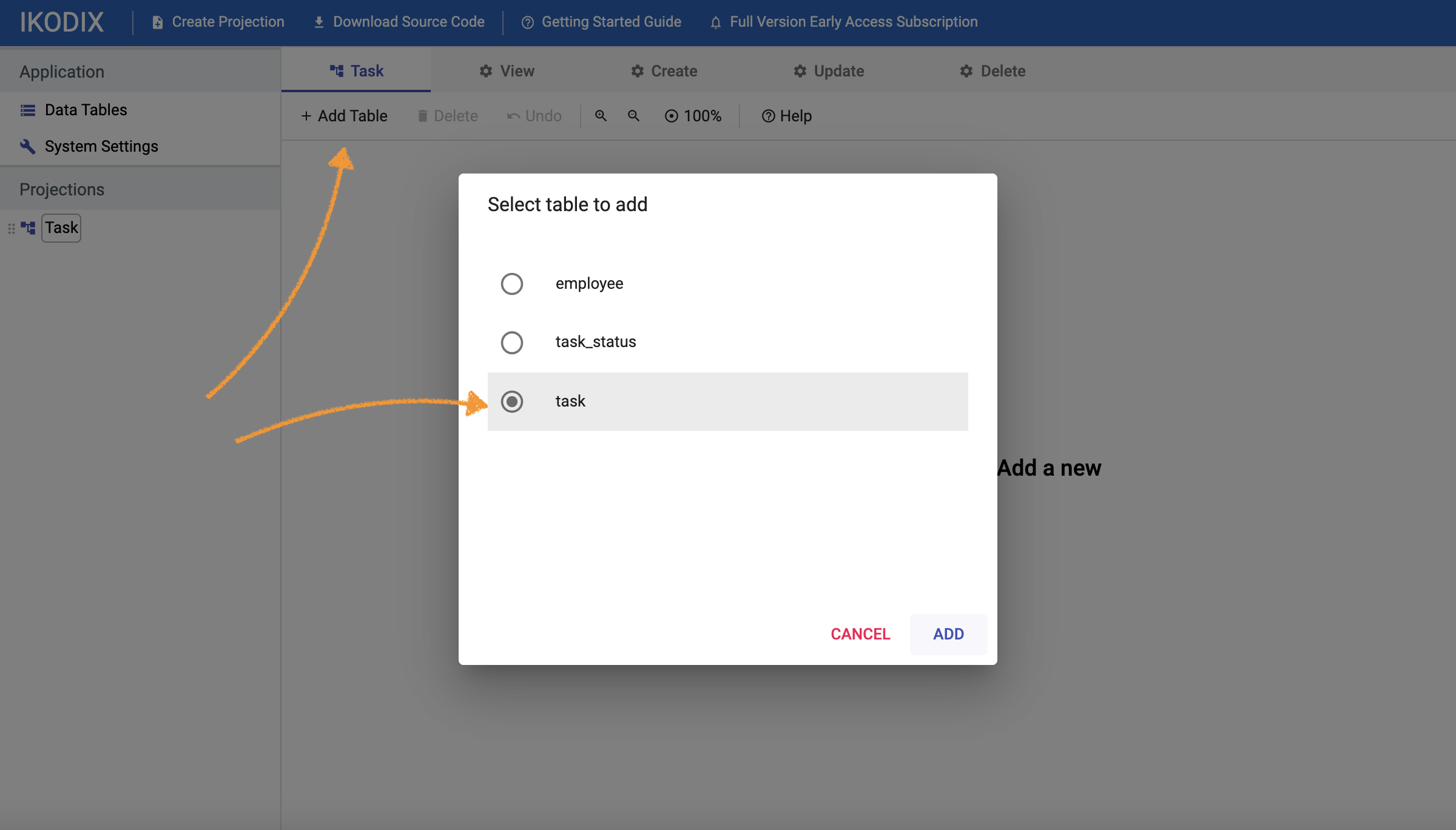 Add the root table to the diagram