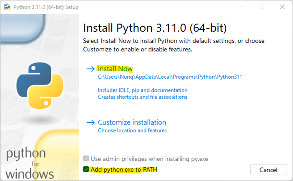 Python installing wizard