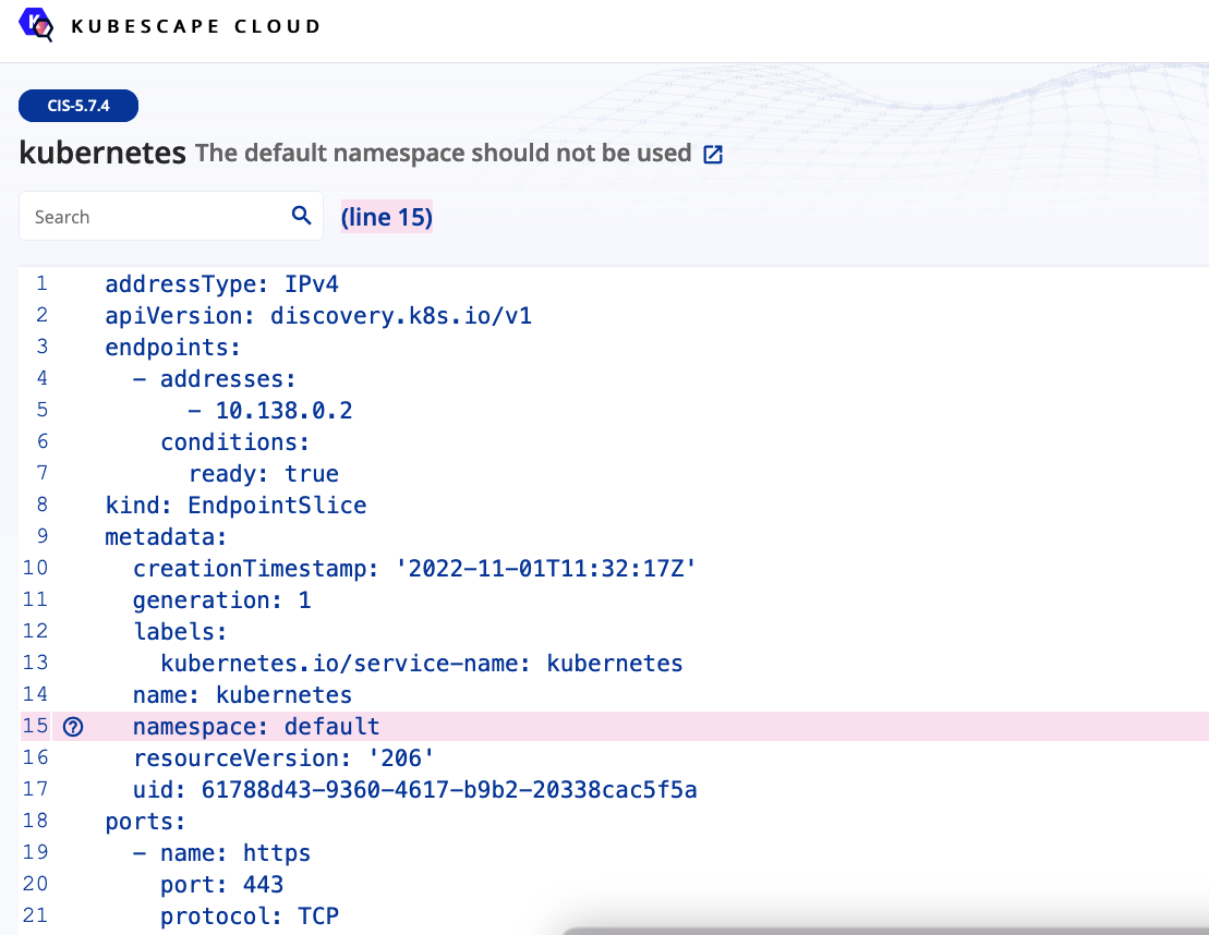 YAML definition of the K8s resource with potential issue highlighted 