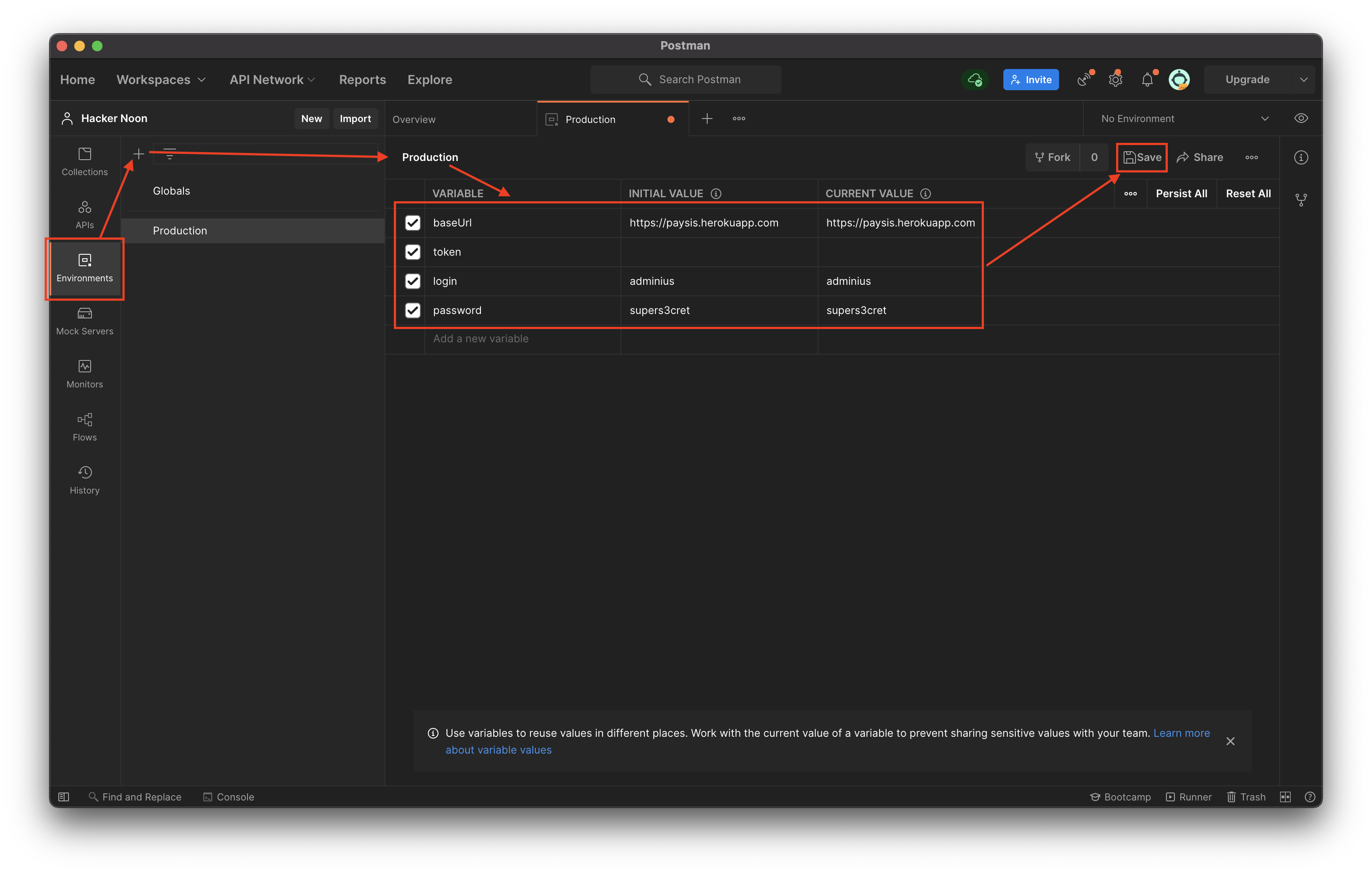 Environment creation in Postman