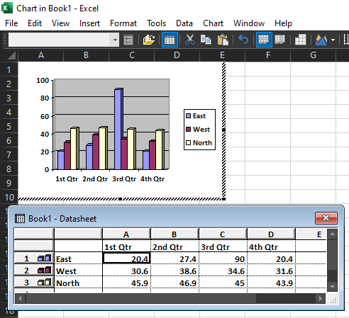 Figure 1: MSGraph editor embedded in a Microsoft Excel document.