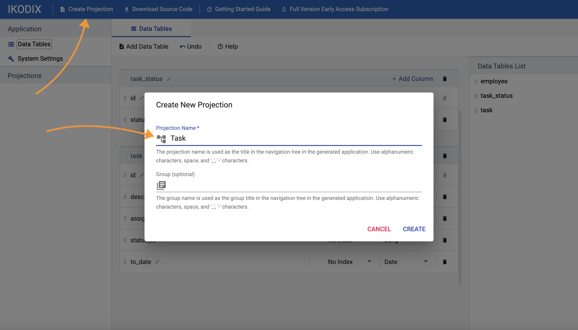 Create new projection