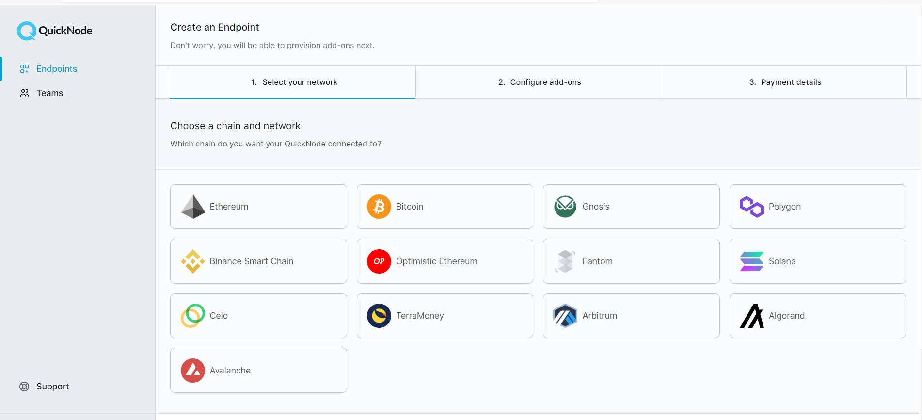 Quicknode Node spin-ups only take a few seconds in 3 easy steps.
