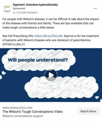right-50 Ad shown to users with an interest in "genetic disorder." Source: Facebook Ad Library