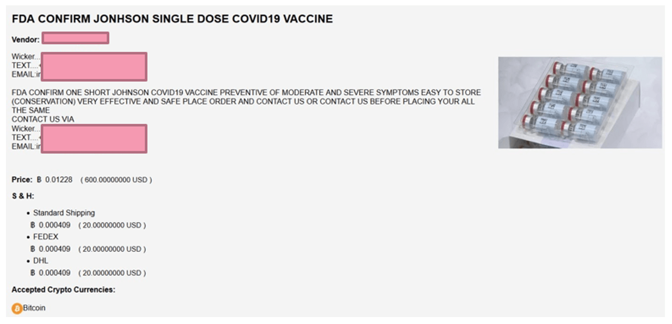 JOHNSON & JOHNSON VACCINE FOR $600