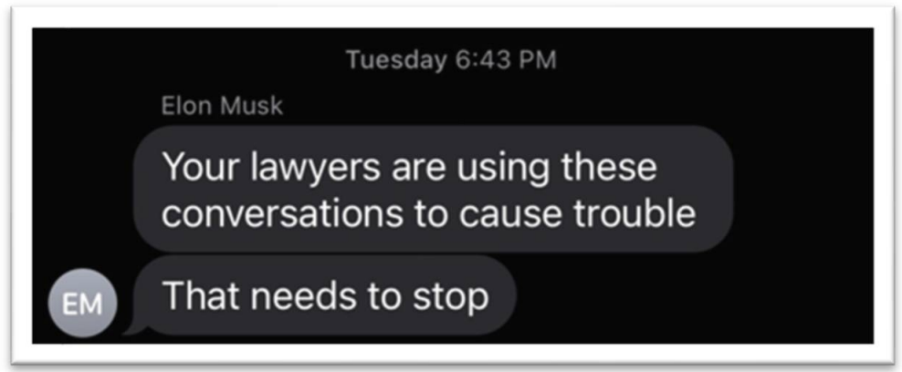 Elon Musk's text to Parag Agrawal (CEO) and Ned Segal (CFO)