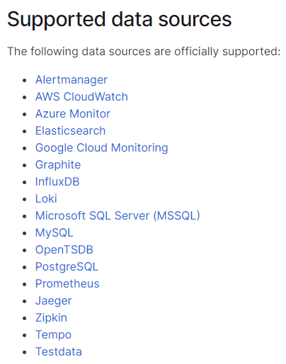 Grafana officially data sources