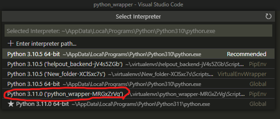 Python interpreter menu