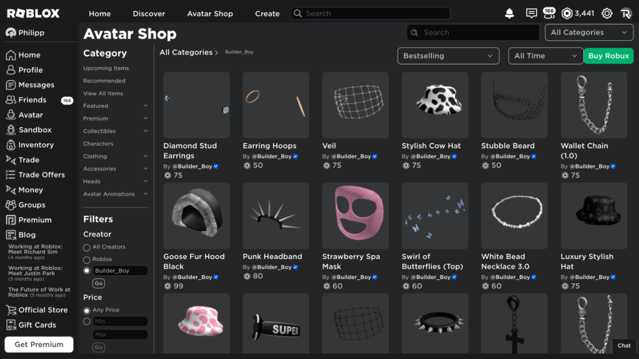 Roblox Avatar Shop Items by @Builder_Boy