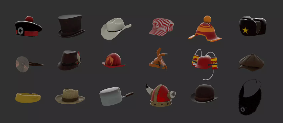 Examples of headgear in Team Fortress 2