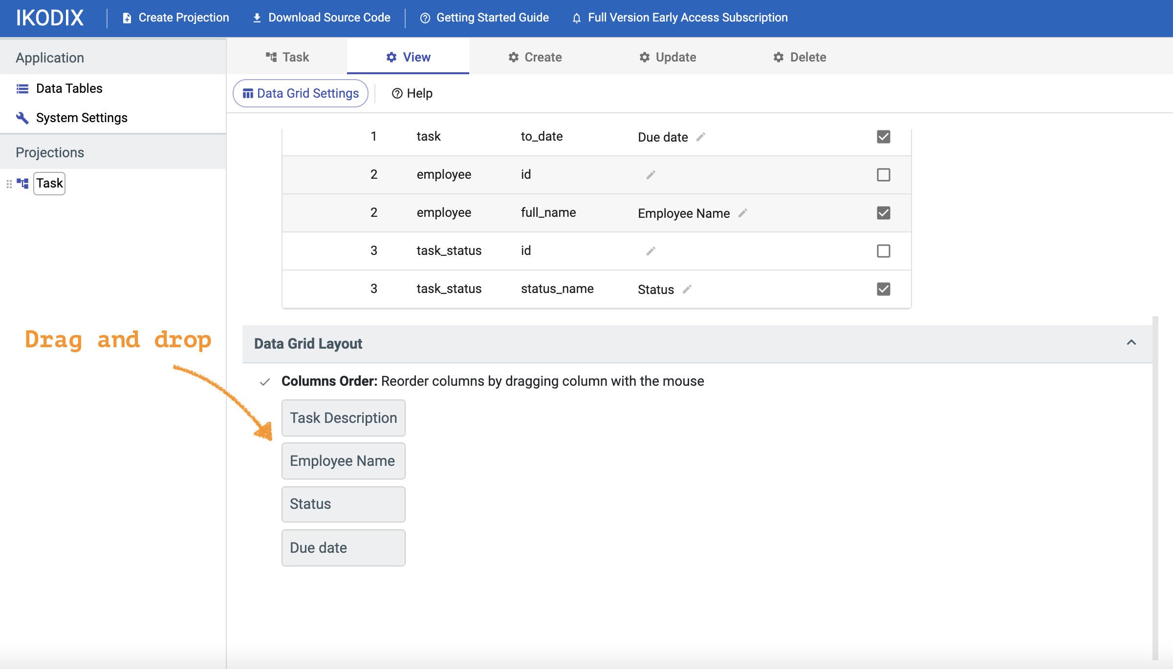 Data Grid columns order
