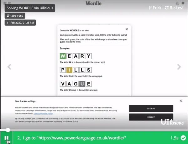 Screen recording of the wordle being solved