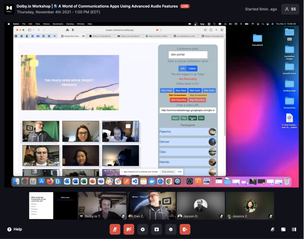 Dolby.io Workshop at CascadiaJS via Livestorm.co