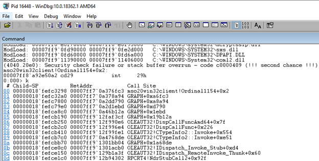 Figure 2: int29h crash generated by a radamsa-mutated input.