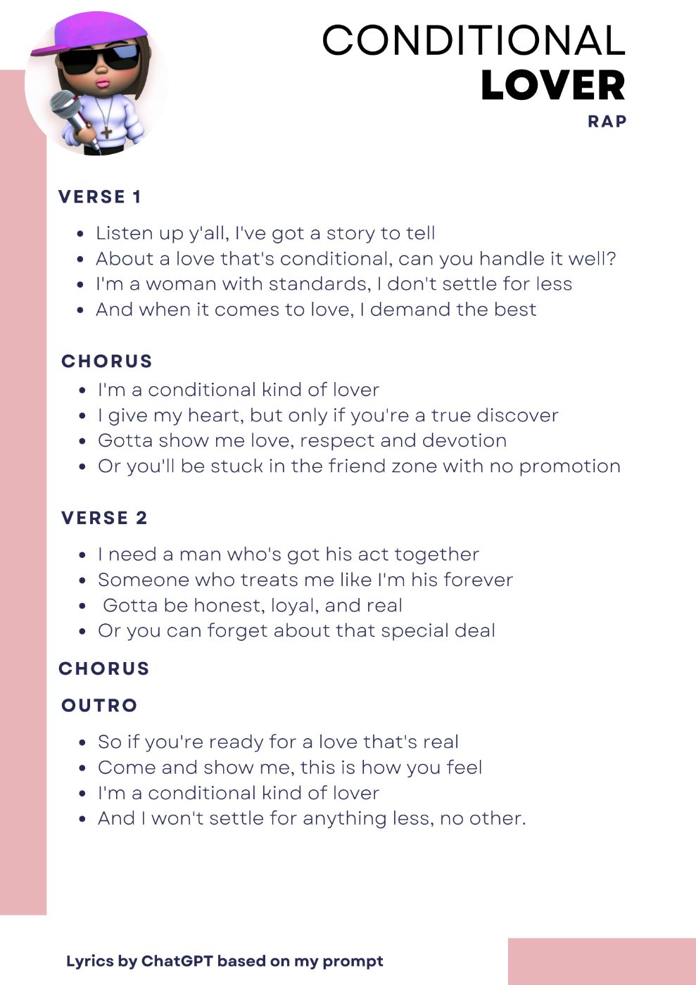 The conditional lover RAP lyrics (ChatGPT and Canva)