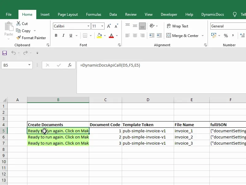 DynamicDocs Excel Add-in in action