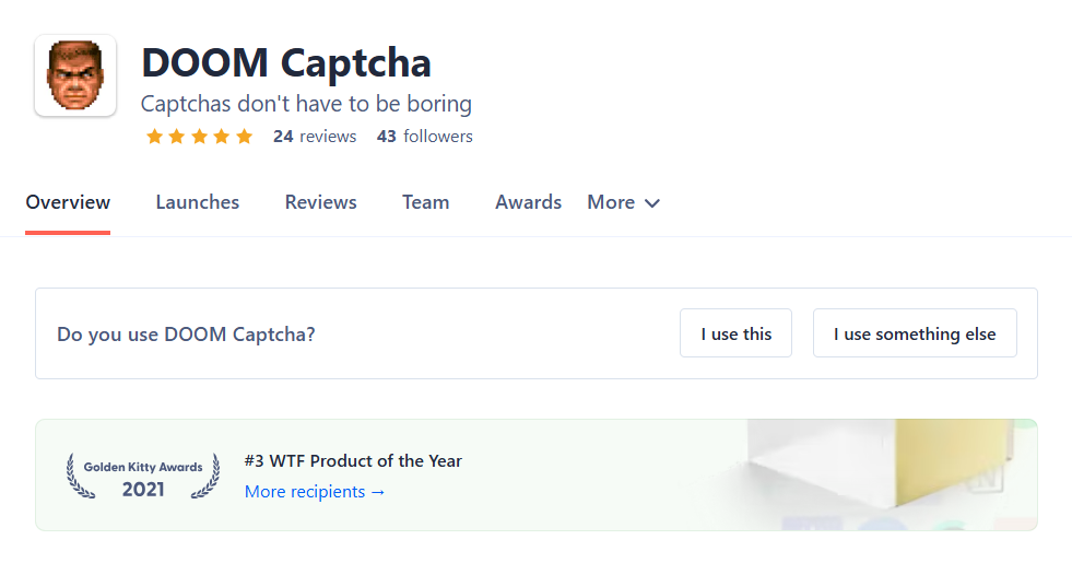 DOOM Captcha on Product Hunt