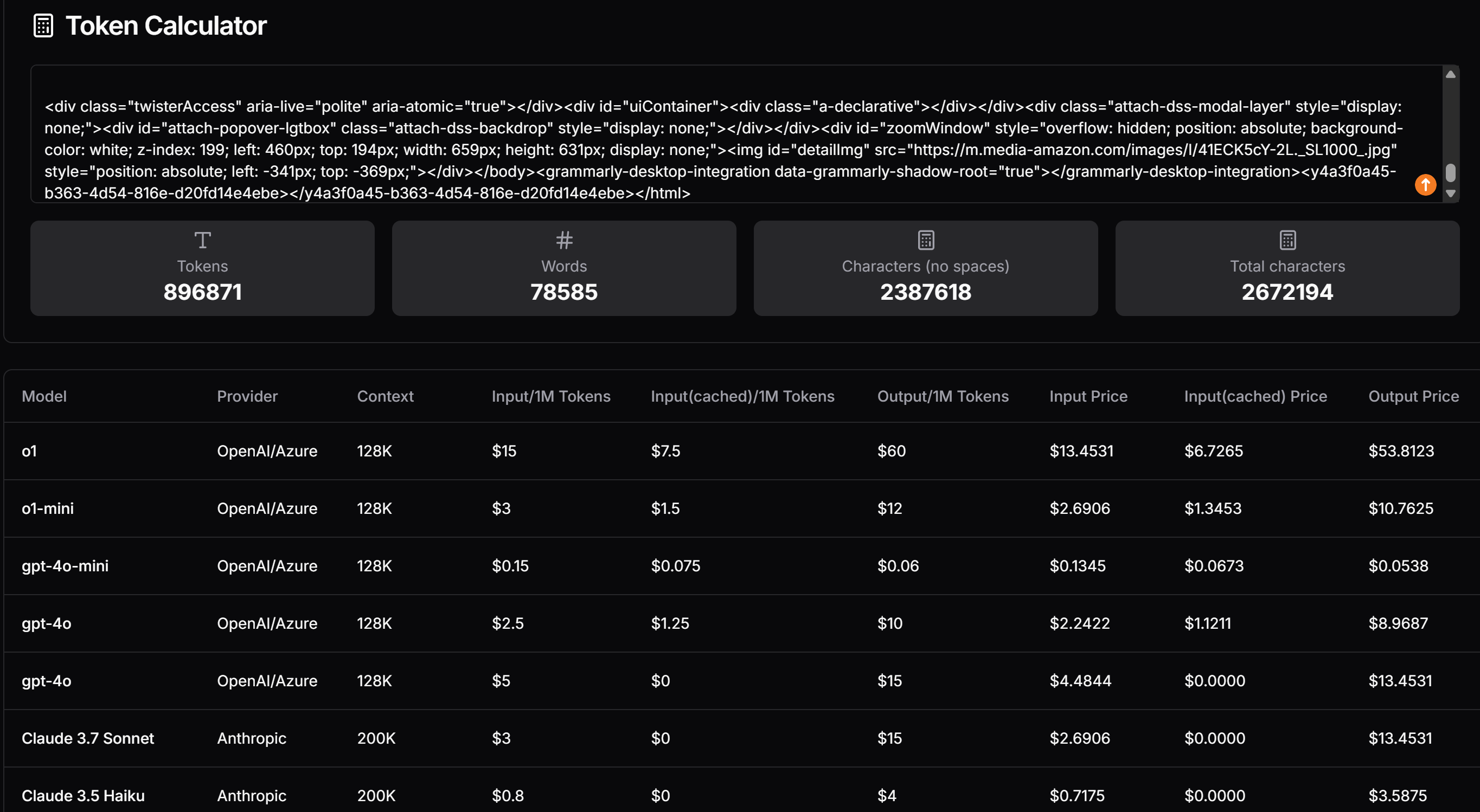 The result from token-calculator.net