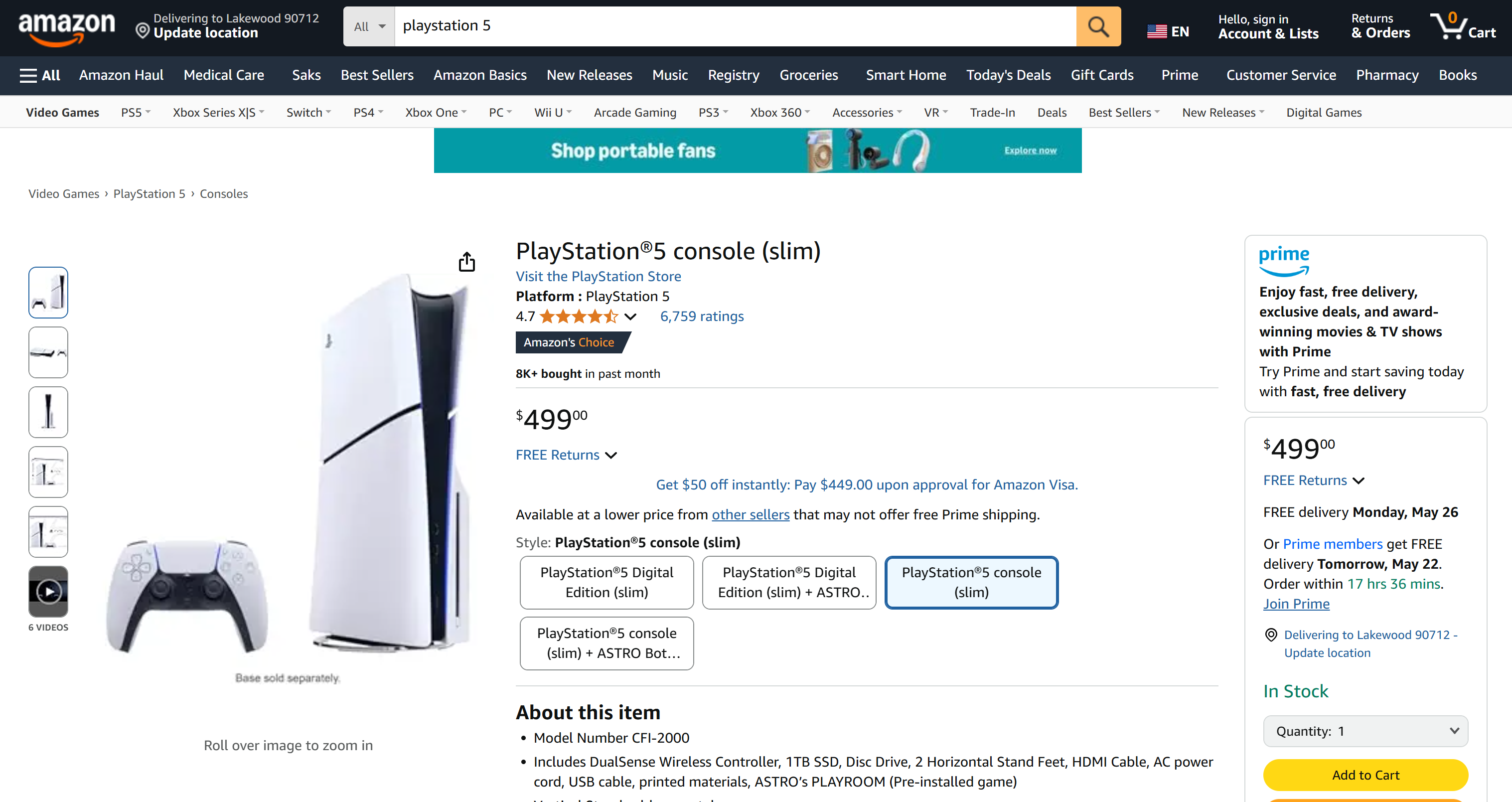 The PS5 Amazon page