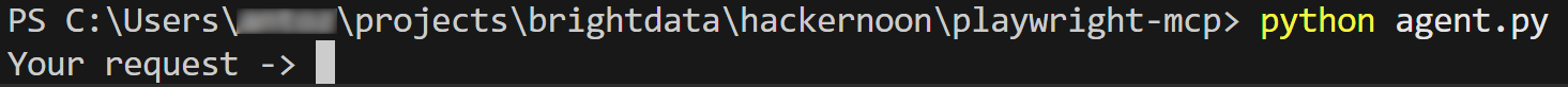 The Playwright AI agent asking for a request
