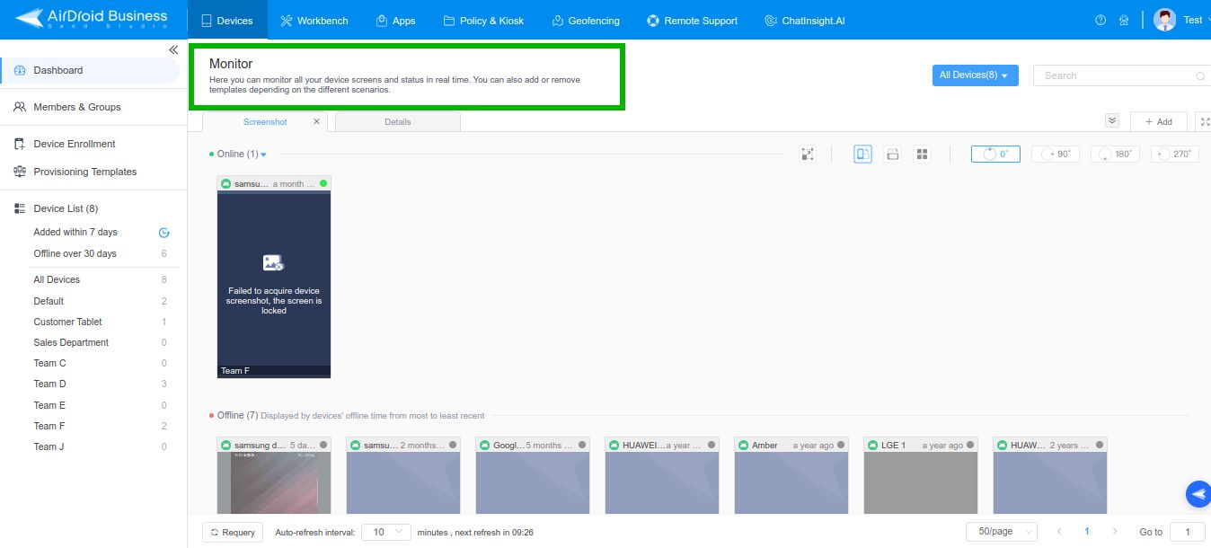  The AirDroid Business monitoring feature.