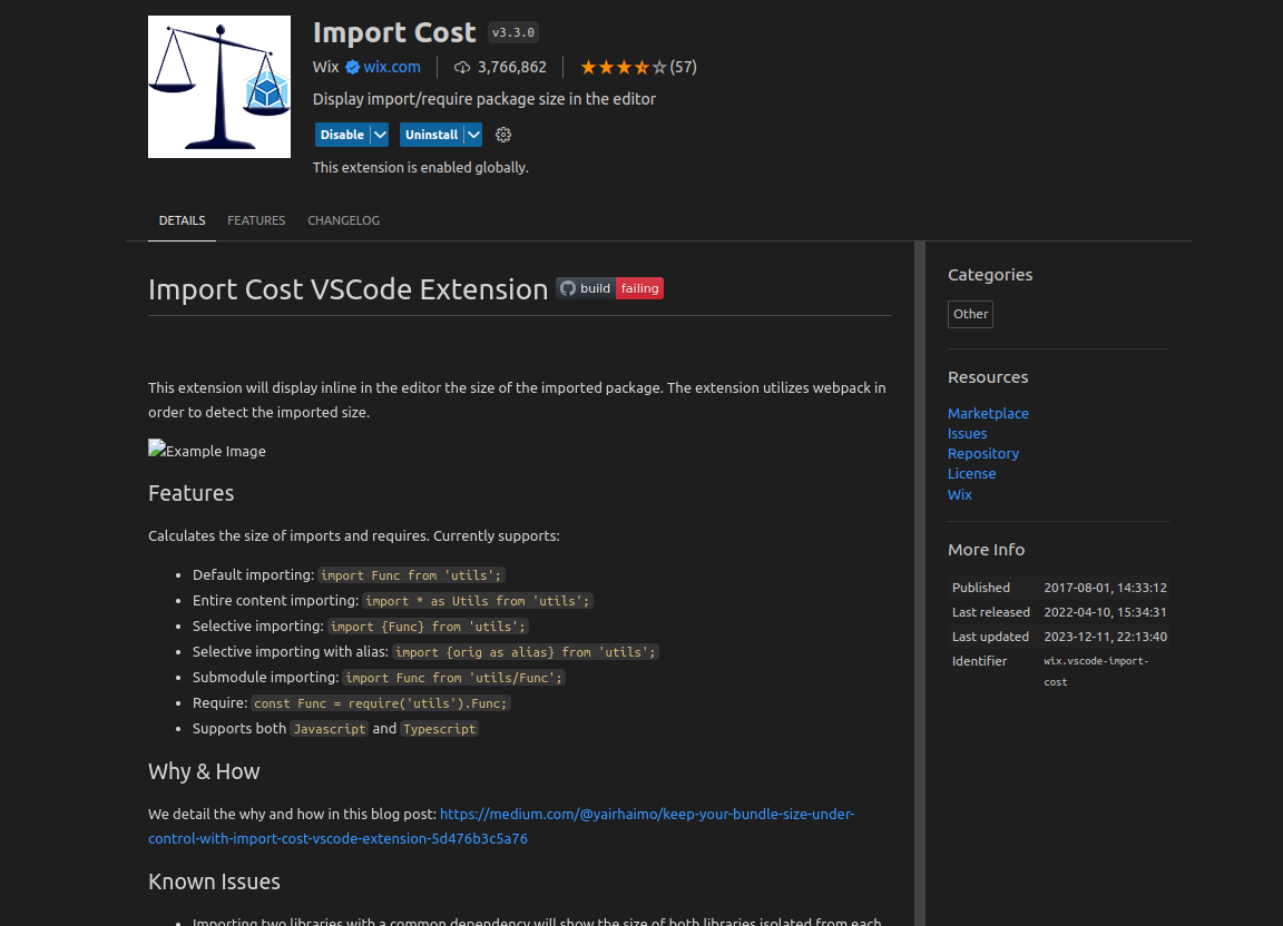 Import Cost Extension