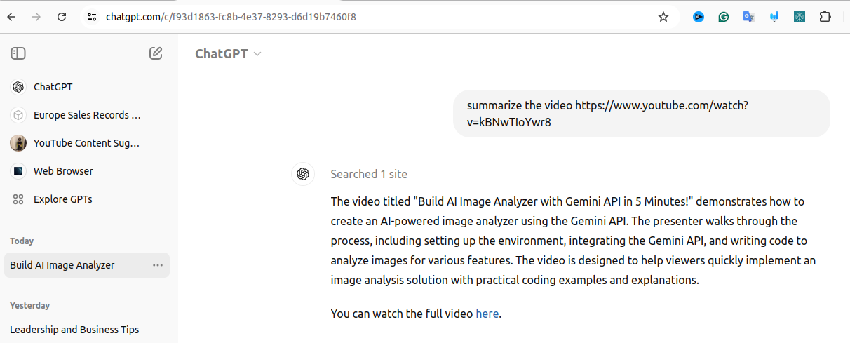 How to summarize the video with ChatGPT