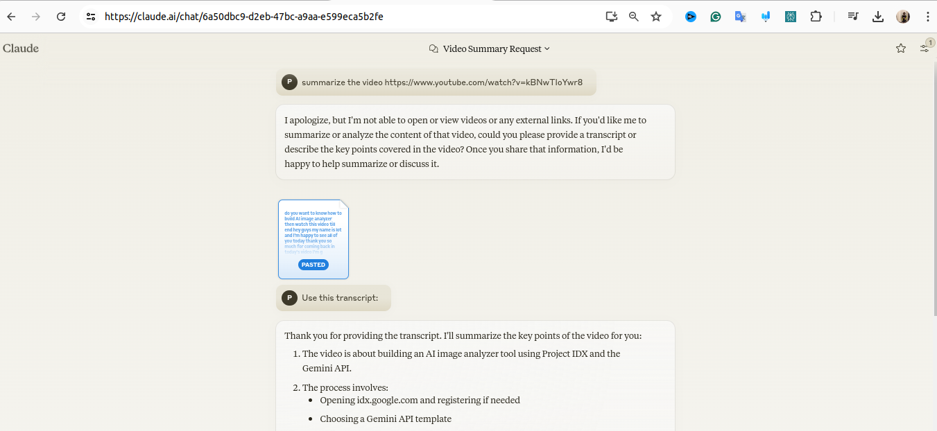 How to summarize the video with Claude