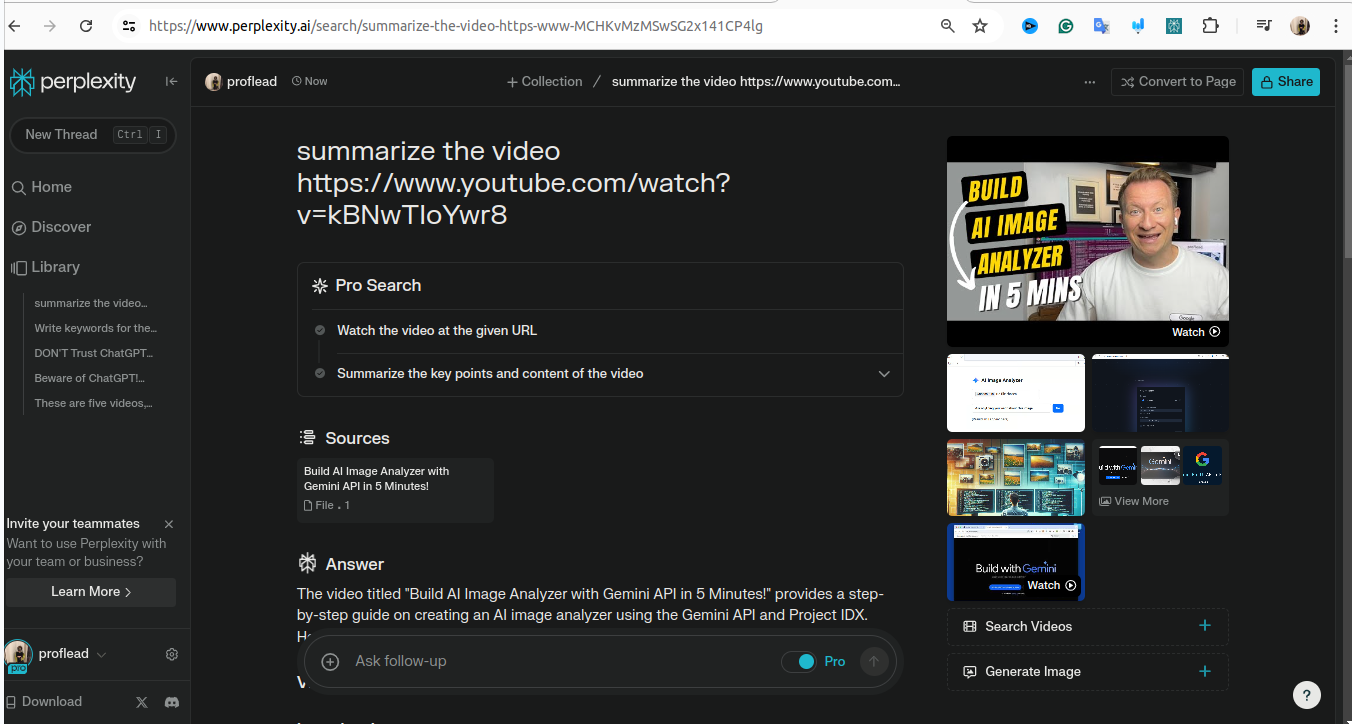 How to summarize the video with Perplexity AI