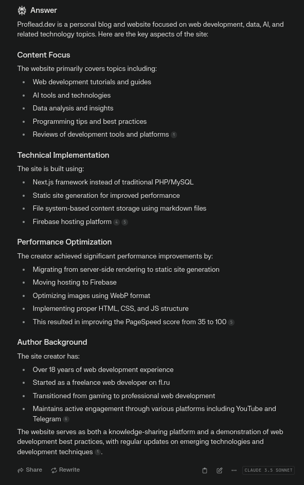 Perplexity w/ Cloude 3.5 Sonnet Model