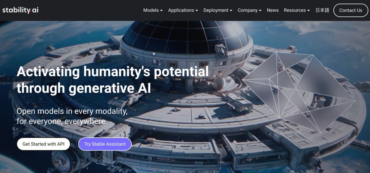 Screen from Stability AI website.