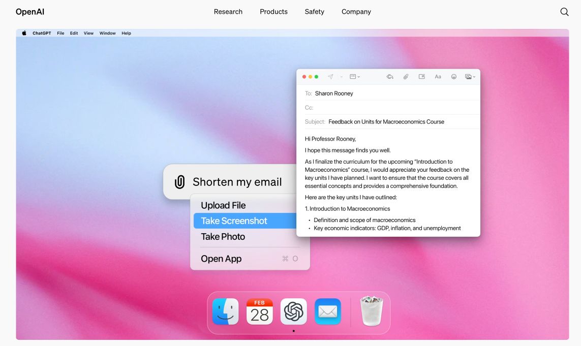Chat GPT MacOS app screen