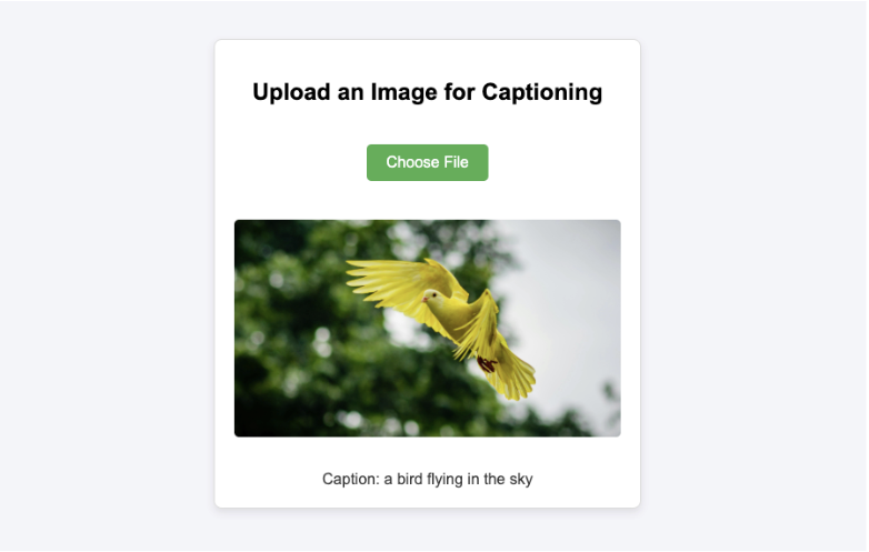 Filestack Image Captioning App - Output Screen