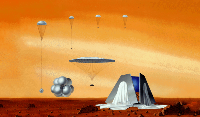 Sequence of the Mars Pathfinder landing on the surface of Mars