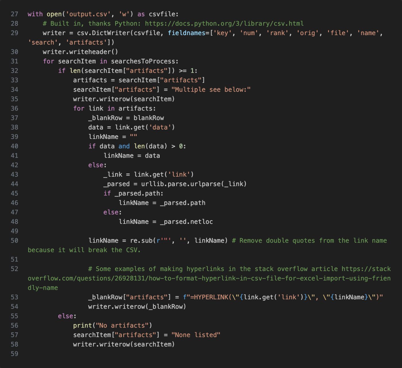 Format and author a CSV file from result objects