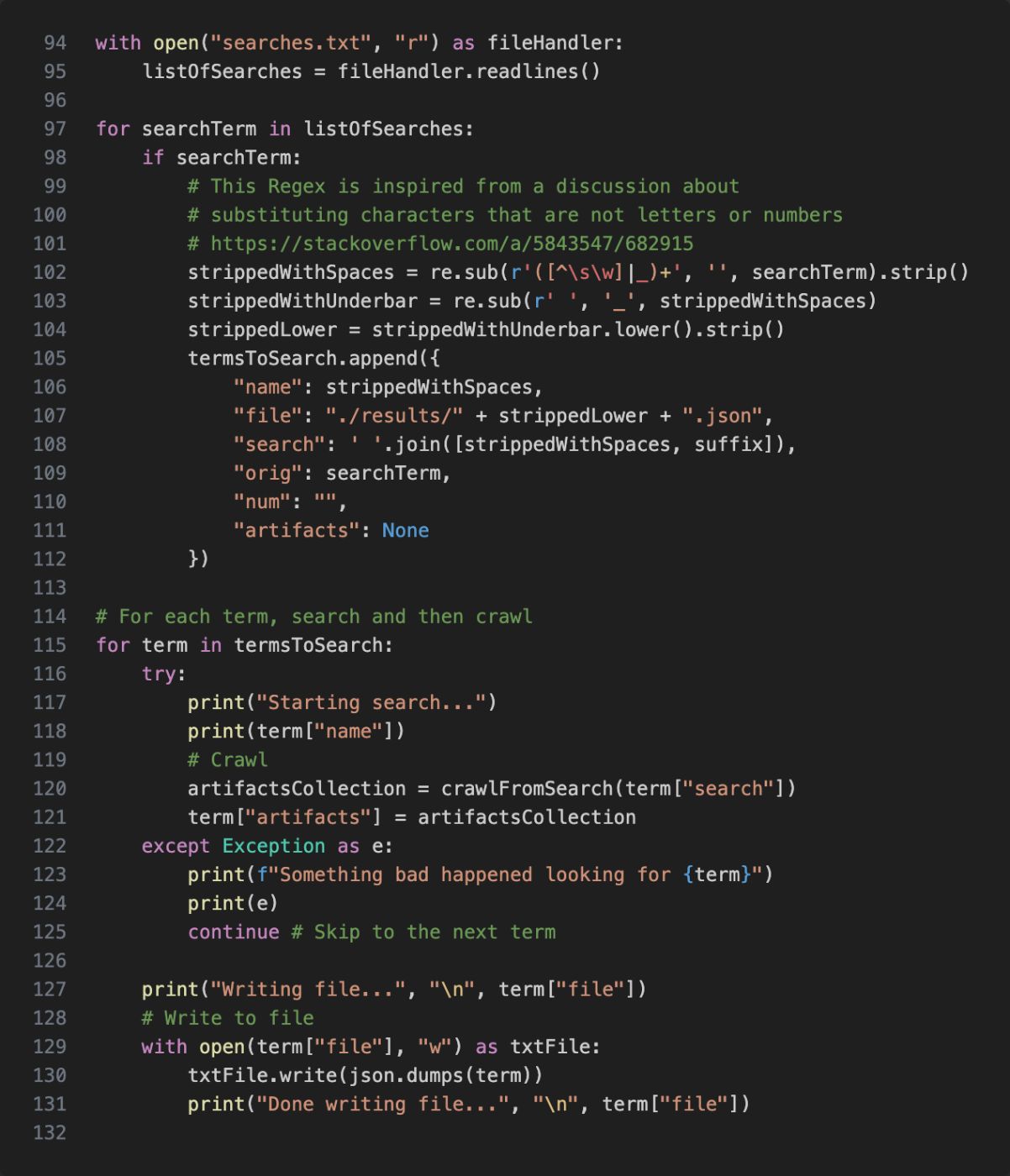 Main steps for crawling through a search engine with a web browser