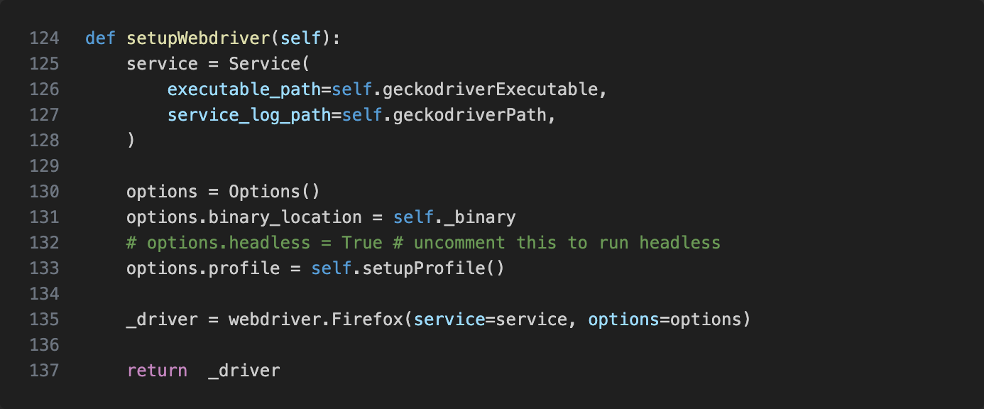 Create a new WebDriver session for Firefox