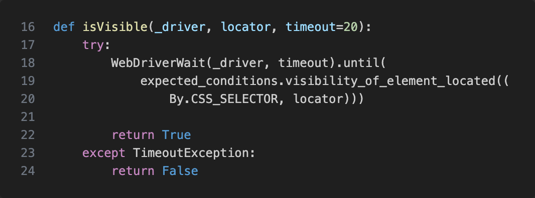 Check if a selector is visible