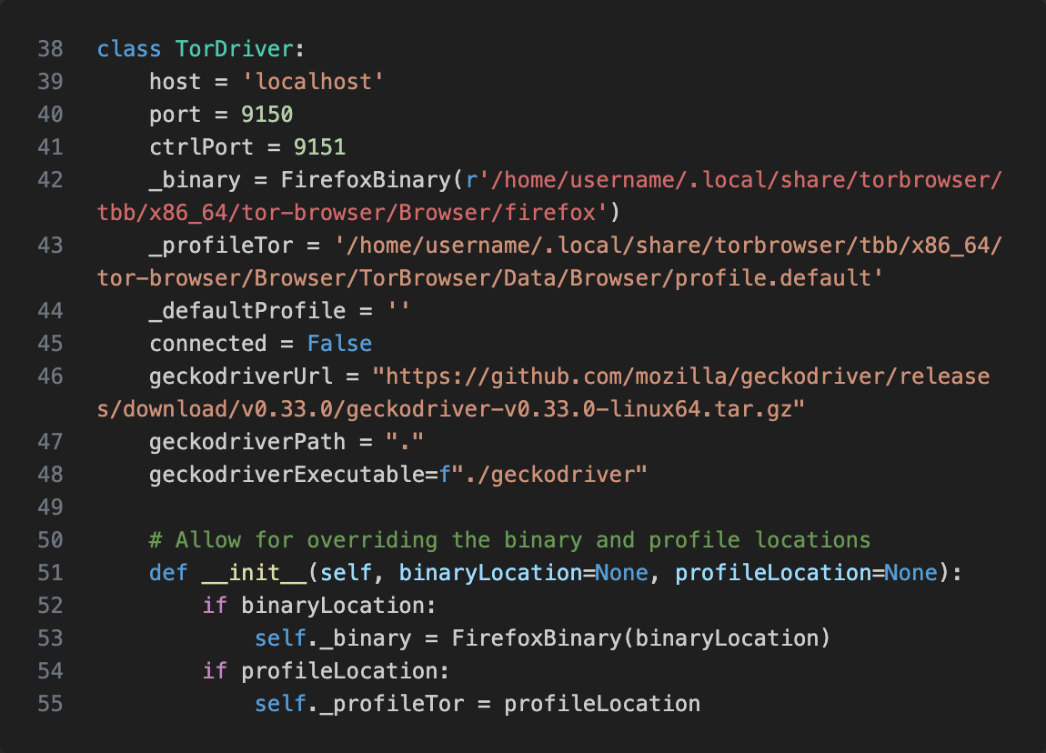 TorDriver Class properties and init