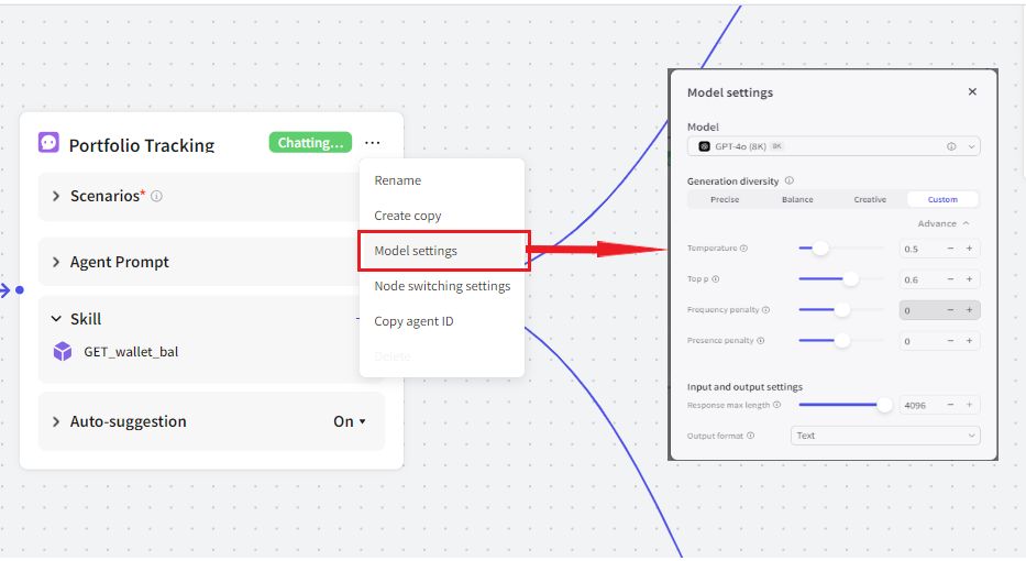 model settings for the Chatbot nodes