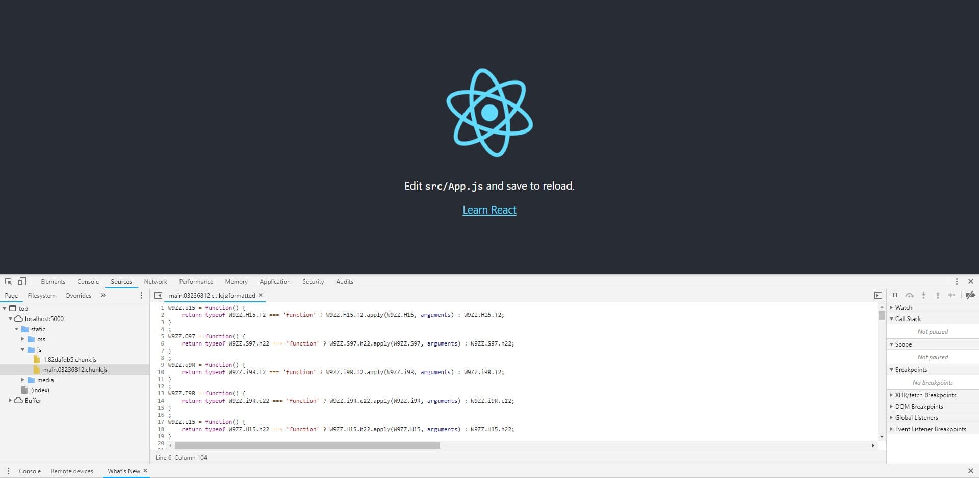 Protected React Code - Chrome Debugger