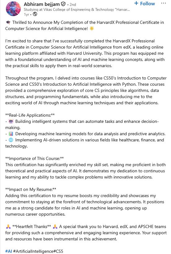 Professional Certificate in Computer Science for Artificial Intelligence Review