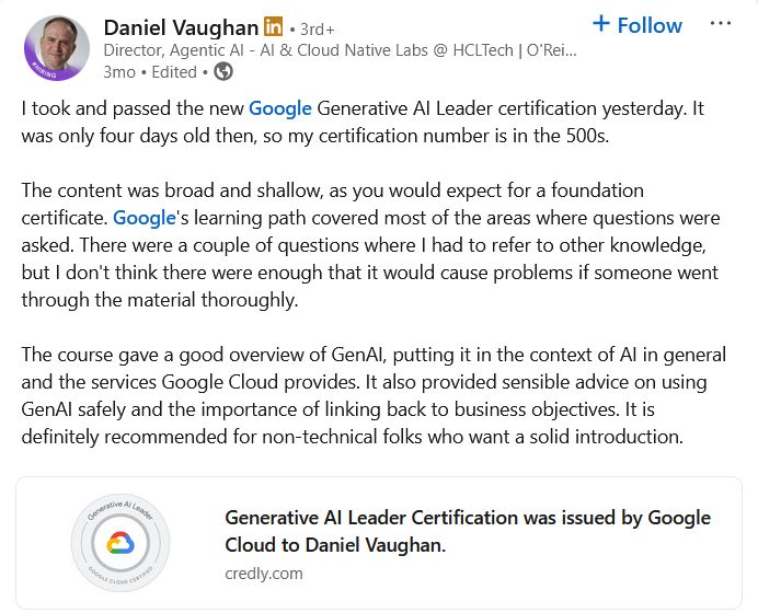 Generative AI Leader Certificate Review