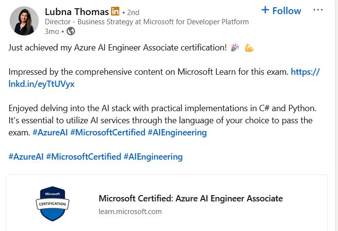 Microsoft Certified: Azure AI Engineer Associate Feedback