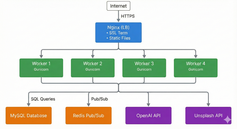 Figure 3: Infrastructure/Deployment Architecture with Nginx load balancing across Gunicorn workers