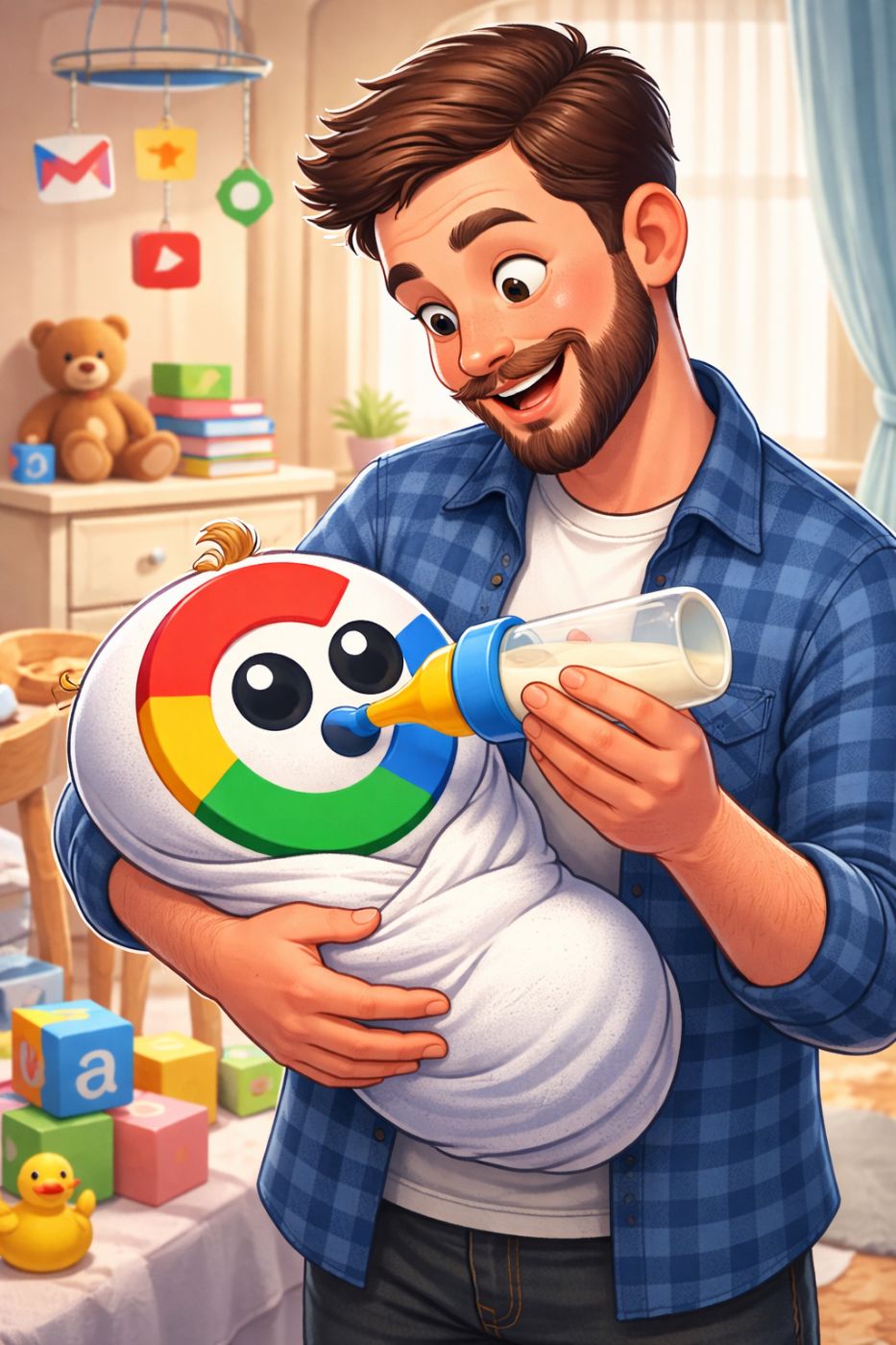 A man feeding Google 