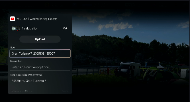 GT7 clip successfully uploaded to YouTube