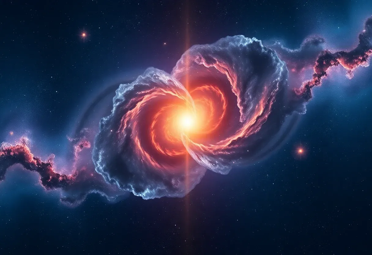 2 galaxies merging into each other