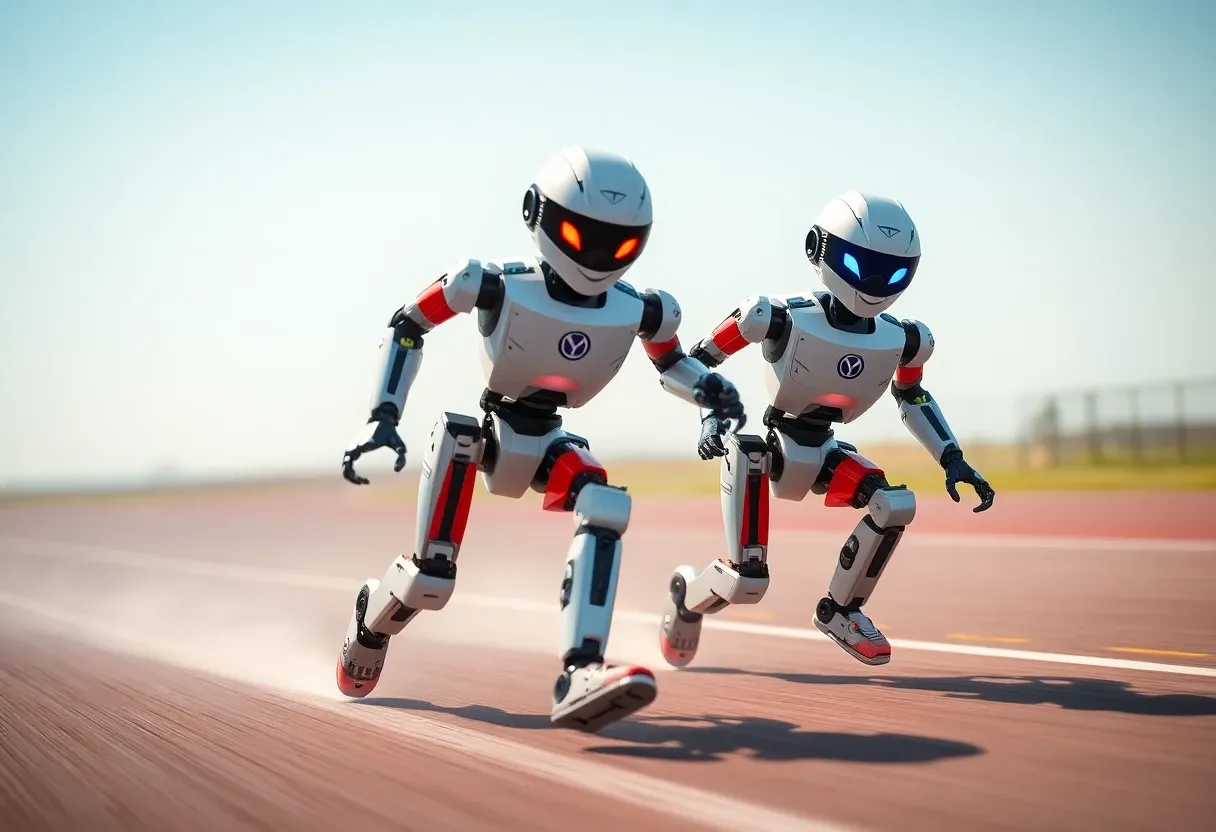 2 robots racing in a footrace