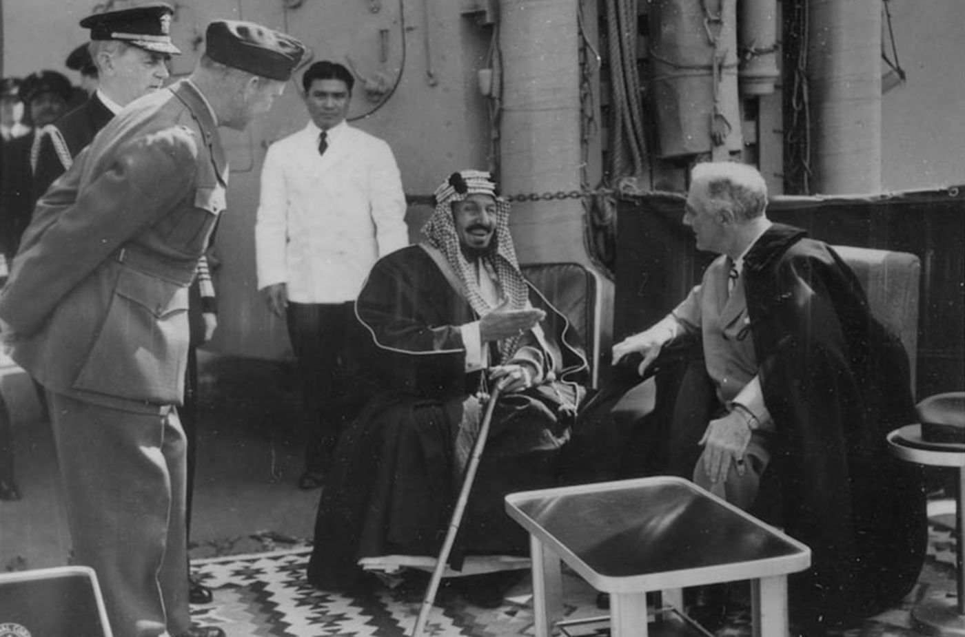 The King of Saudi Arabia (Abdul Aziz Al Saud) and President Roosevelt, February 14, 1945, aboard the U.S.S. “Quincy”5.
